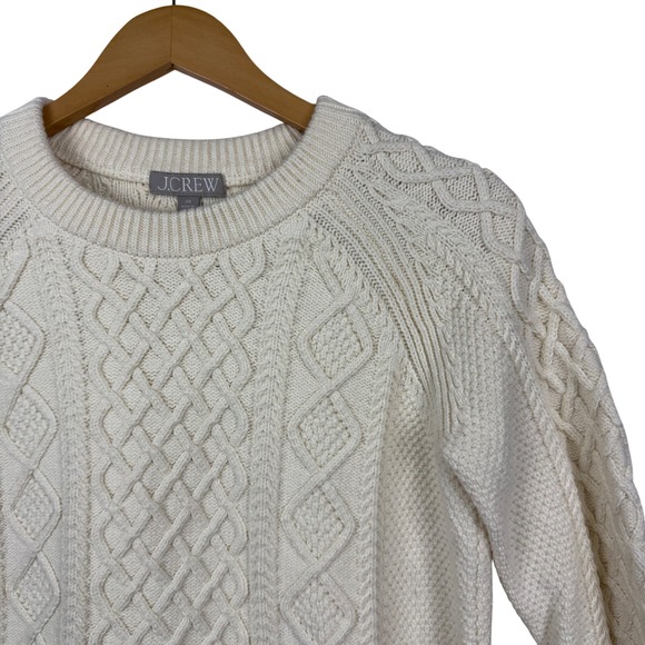 J.Crew Women's‎ Cable Knit Cotton Crewneck Sweater, Ivory Cream, XS Extra Small - Picture 2 of 8